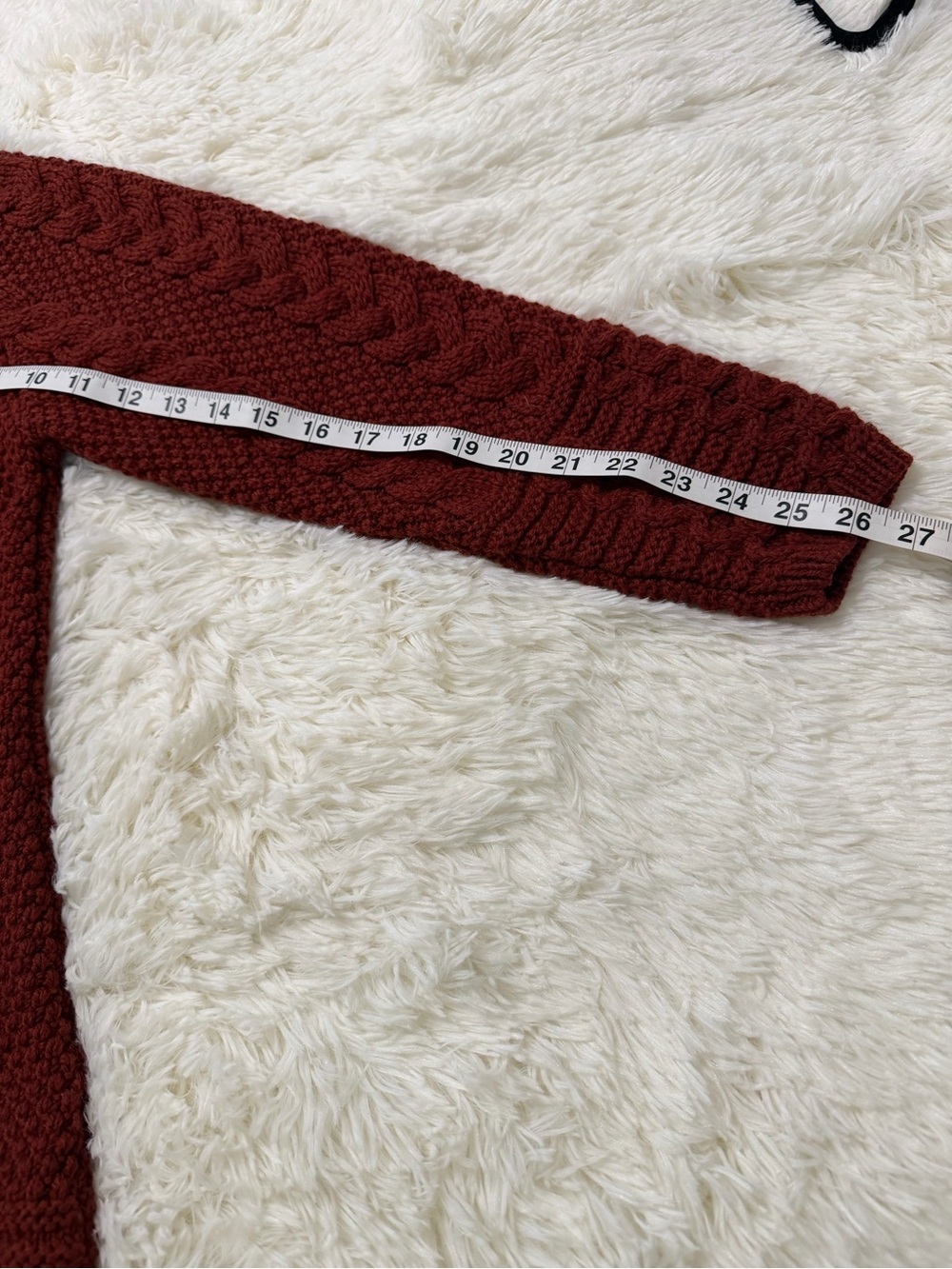 Aran Merino Wool Cable Knit Hooded Zip Cardigan – Rust Red, Size Medium - Picture 7 of 14